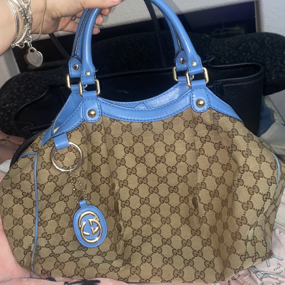 Authentic Gucci Sukey Tote Satchel Blue Trim Rare